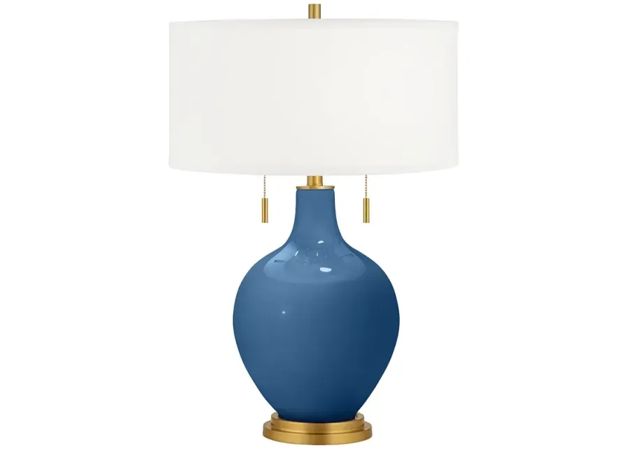 Color Plus Toby Brass 28" Regatta Blue Glass Table Lamp
