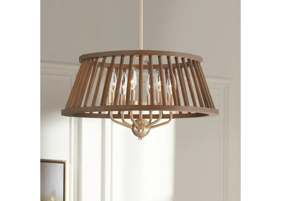 Possini Euro Givens 19 3/4" Wide Satin Bronze and Wood 6-Light Pendant-brown 1 87621-possini-euro-givens-19-3-4-wide-satin-bronze-and-wood-6-light-pendant-brown-1.webp