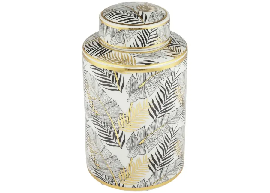 Studio 55D Palm Leaf 12" High Decorative Porcelain Jar with Lid-gold