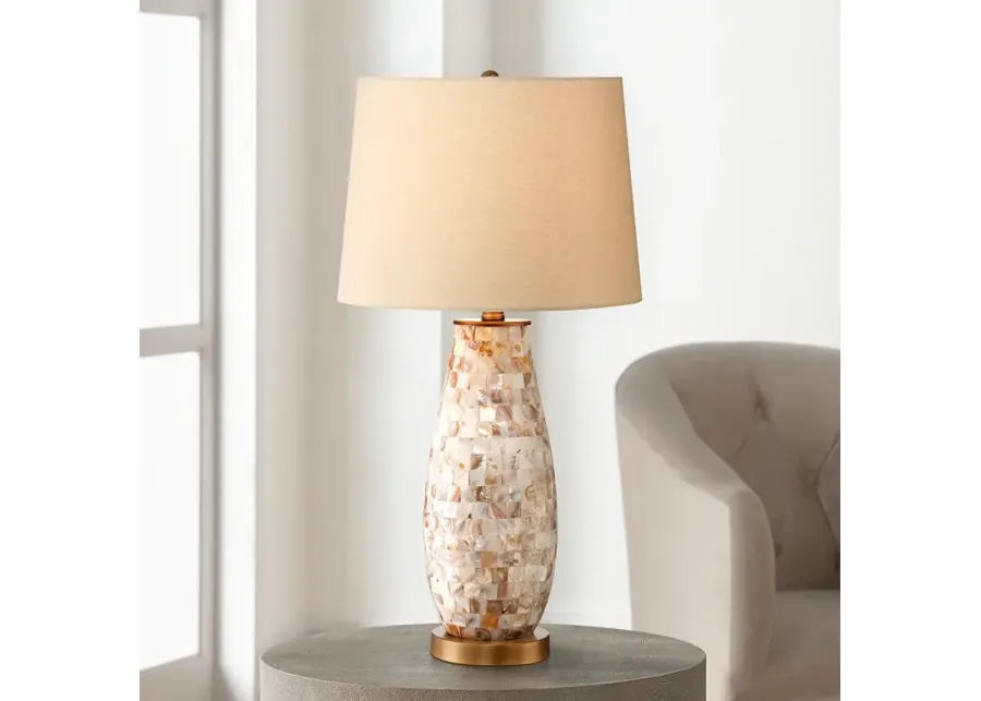 Regency Hill Kylie 26 1/2" Mother of Pearl Tile Vase Table Lamp-brown