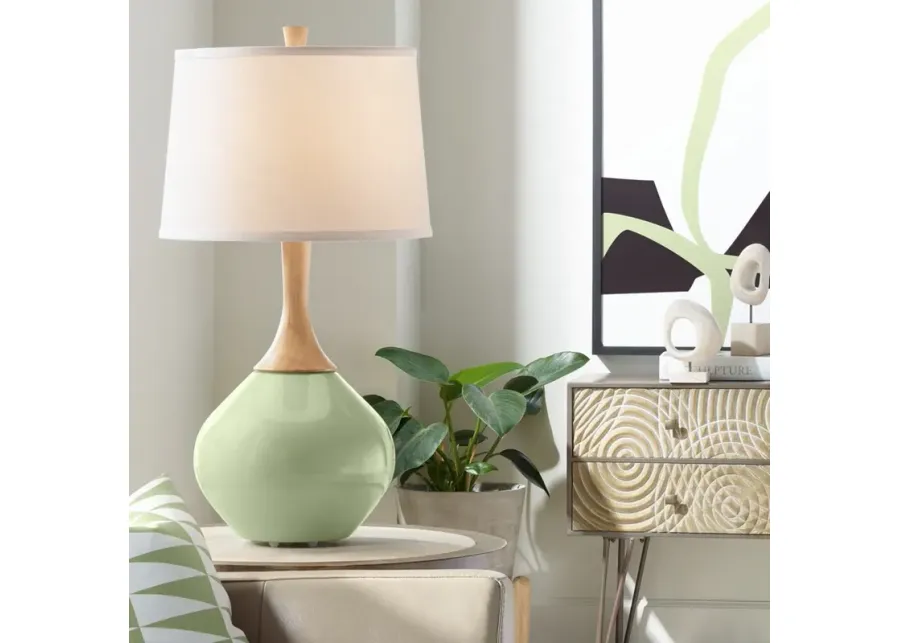 Color Plus Wexler 31" White Shade Majolica Green Modern Table Lamp-green