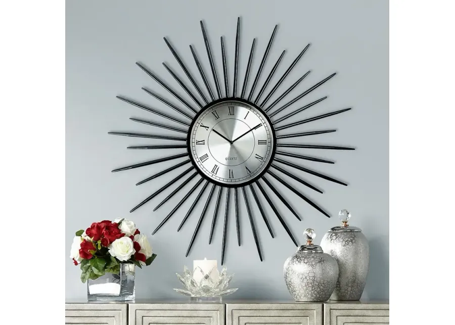 Castallia Black 28" Round Metal Sunburst Wall Clock-black