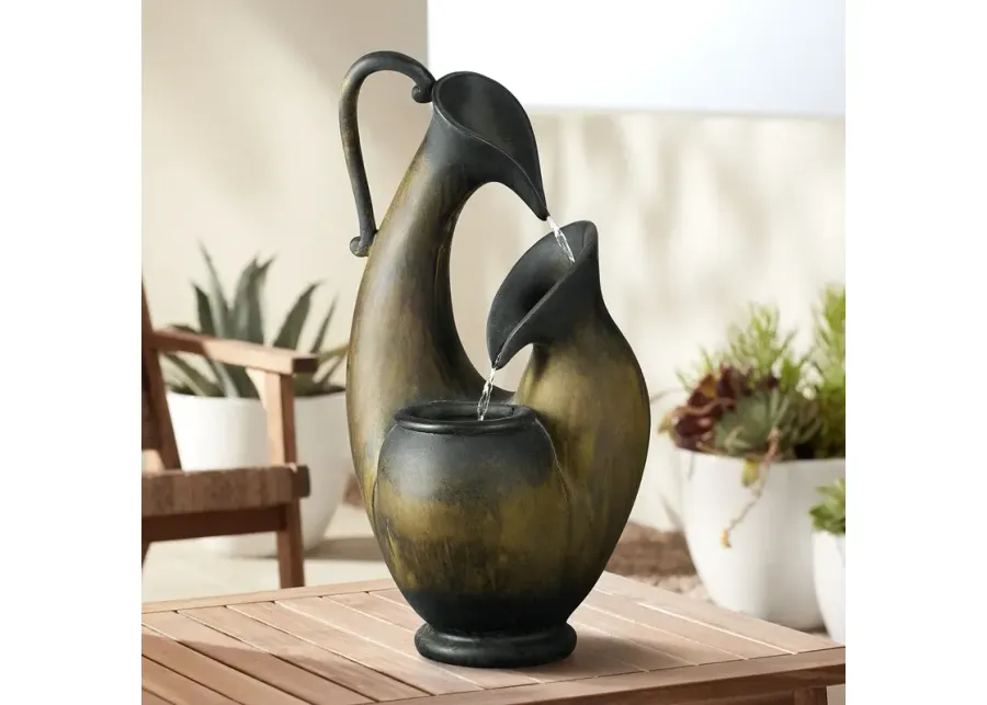 Cascading Jug 24" High Outdoor Patio Tabletop Fountain-brown
