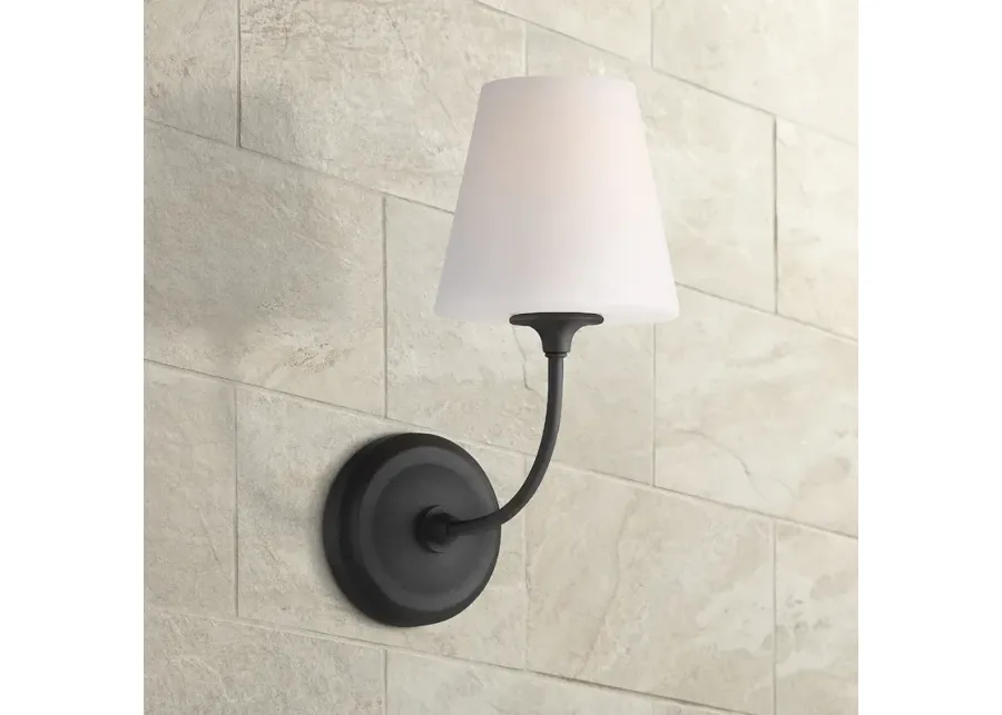 Crystorama Sylvan 13 3/4" Black Finish White Glass Shade Wall Sconce-black