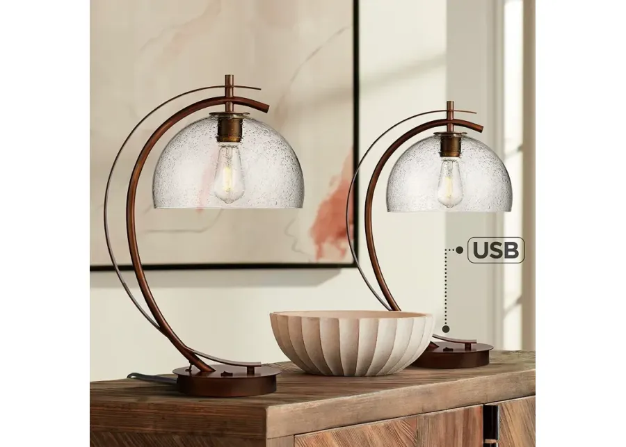 Possini Euro Calvin 22 1/2" Bronze LED USB Desk Lamps Set of 2-brown