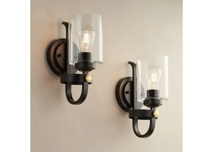 Franklin Iron Works Eagleton 12" High Bronze LED Wall Sconce Set of 2-brown