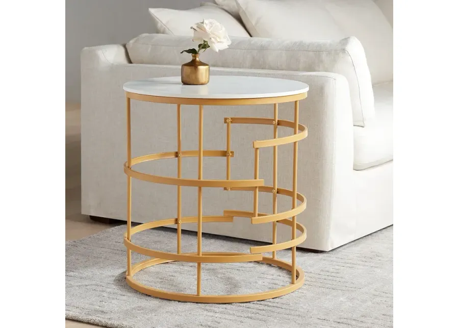 Brassica 23 3/4" Wide Faux Marble and Gold Modern Tea Table-gold