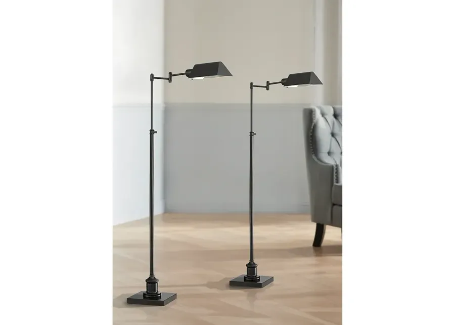 Jenson Bronze Adjustable Height Swing Arm Pharmacy Floor Lamps Set of 2-brown