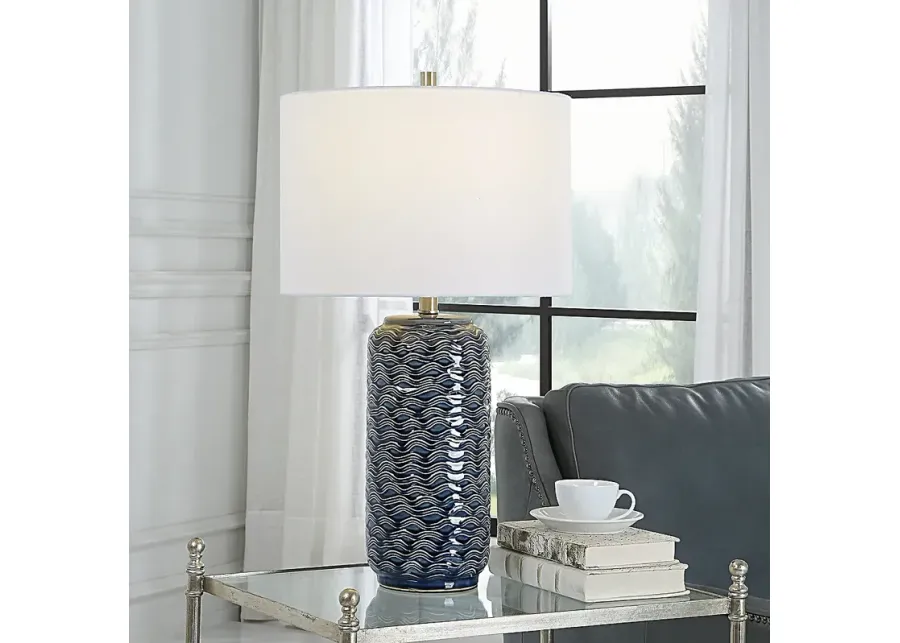 Noble Park Ami Blue Wavy Ceramic Table Lamp