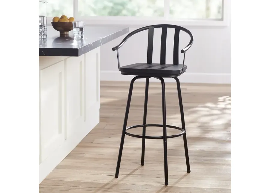 Elm Lane Lael 25 1/4" High Black Metal and Wood Swivel Counter Stool-black