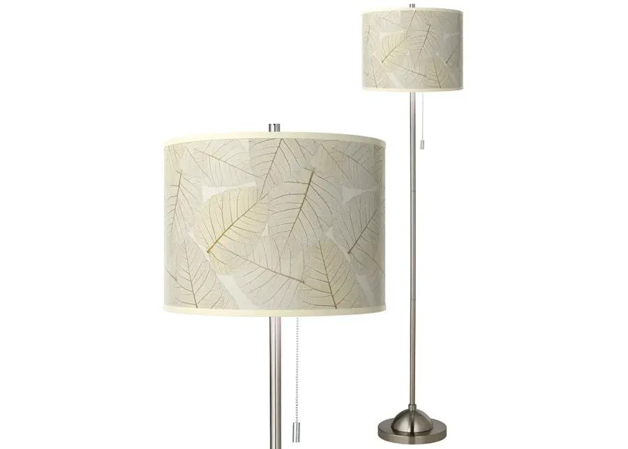 Fall Leaves Brushed Nickel Pull Chain Floor Lamp-silver