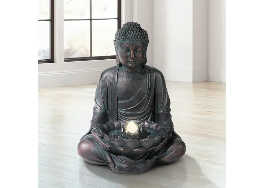 Meditating Buddha 24" High Bubbler Fountain with Light-brown