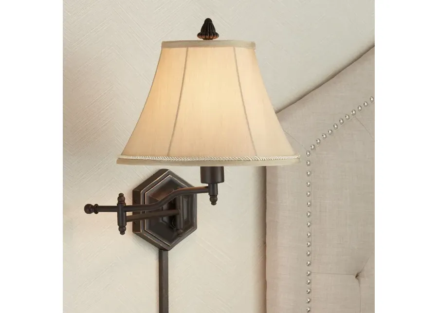 Barnes and Ivy Godia Swing Arm Plug-In Wall Lamp with Dimmer-brown