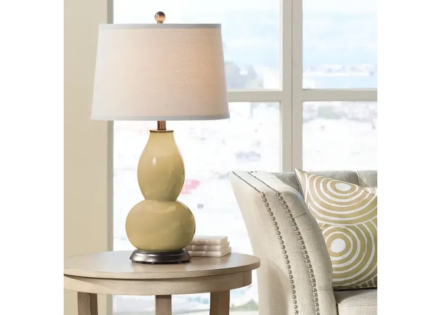 Empire Gold Double Gourd Table Lamp with Vine Lace Trim-yellow