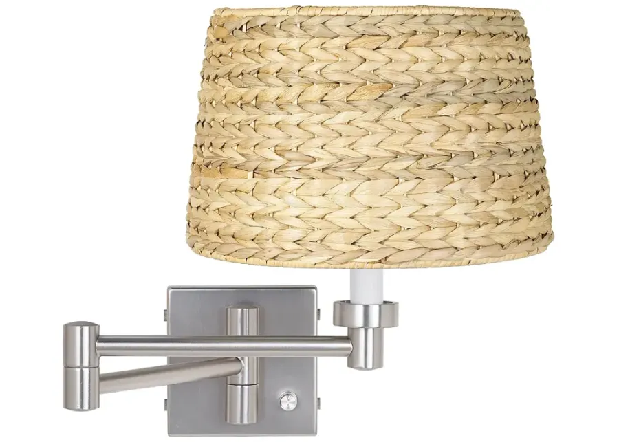 Possini Euro Brushed Nickel Woven Seagrass Shade Swing Arm Wall Lamp-silver