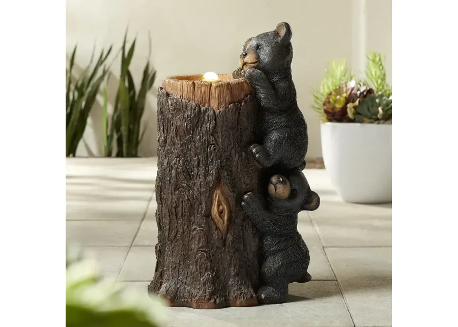 Bear Cubs on Log 28 1/2" High Rustic LED Bubbler Fountain-brown