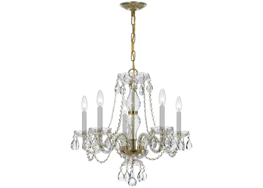 Traditional Crystal 5 Light Clear Italian Crystal Polished Brass Chandelier-gold