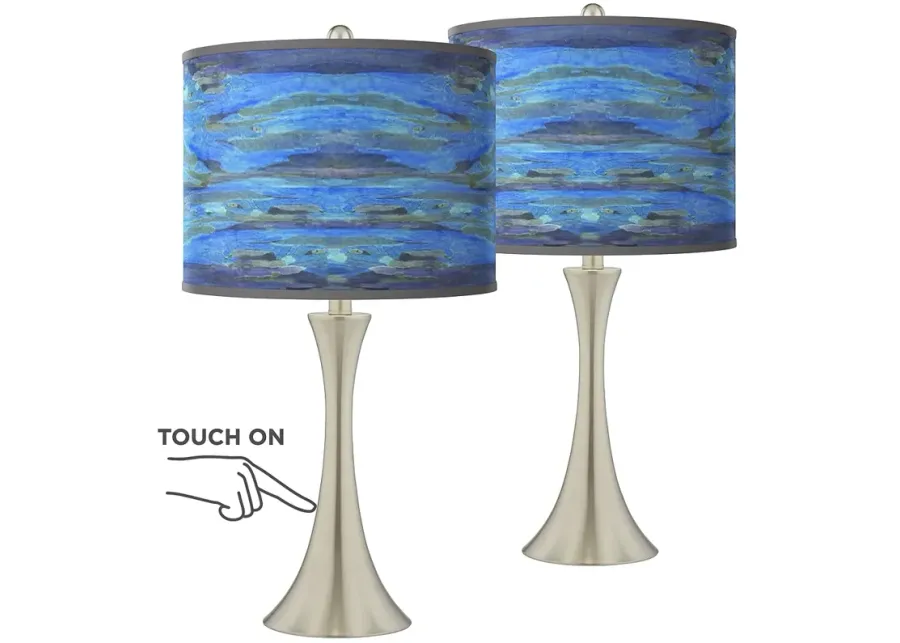 Oceanside Trish Brushed Nickel Touch Table Lamps Set of 2-silver