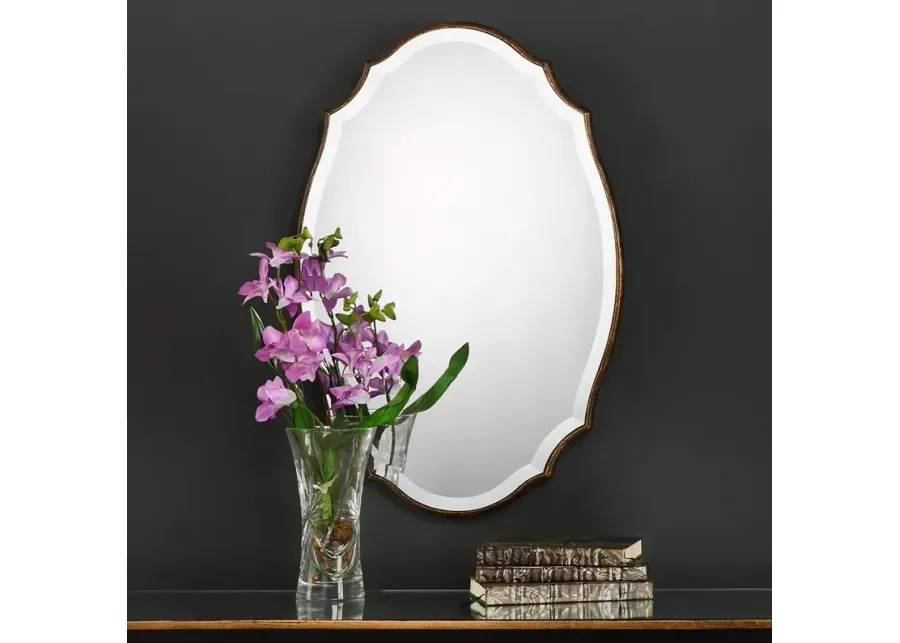Noble Park Davis Antiqued Bronze 20" x 30" Oval Wall Mirror-brown