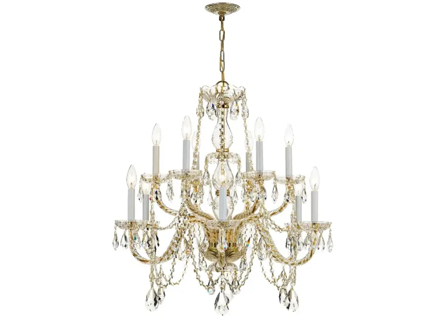 Traditional Crystal 12 Light Italian Crystal Polished Brass Chandelier-gold