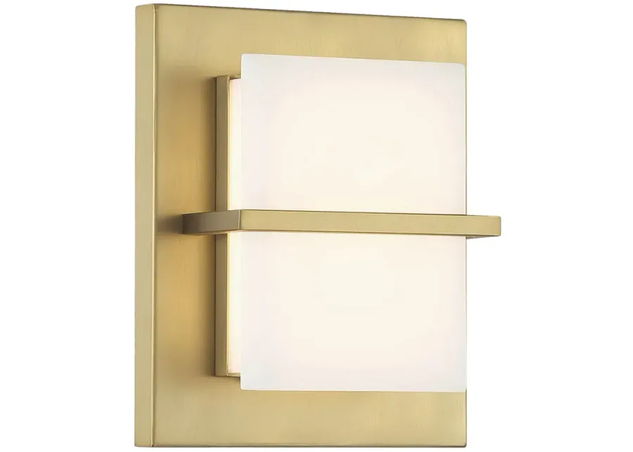 Minka Lavery Tarnos LED 8-in Soft Brass Wall Sconce with Alabaster Shade-gold