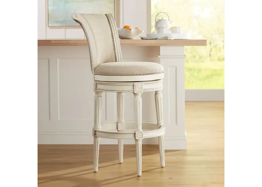 55 Downing Street Oliver 30 1/2" Cream Scroll Back Swivel Bar Stool-white