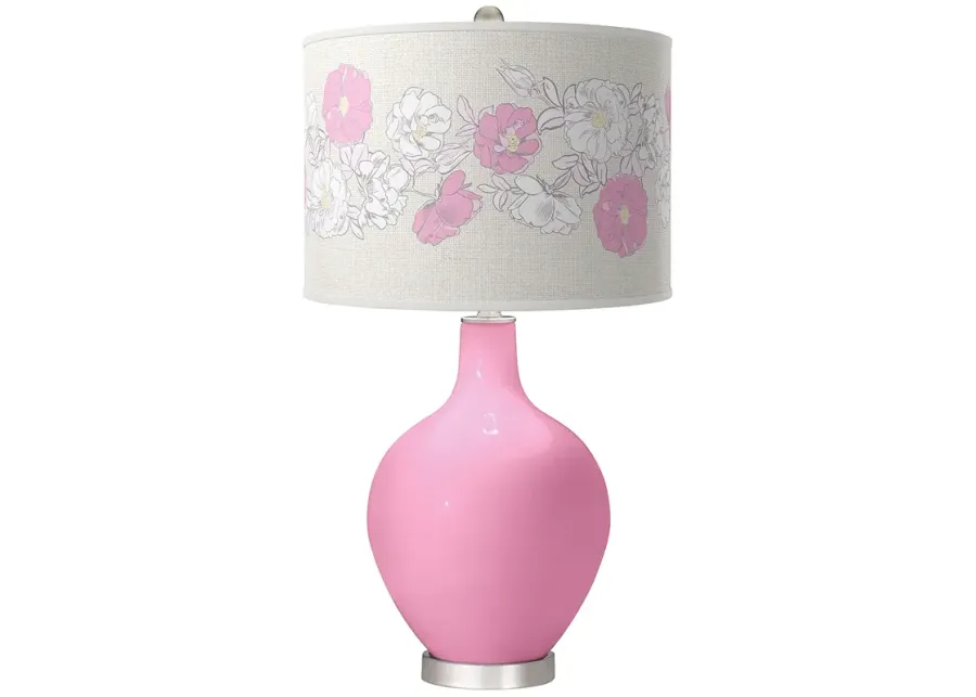 Candy Pink Rose Bouquet Ovo Table Lamp-pink