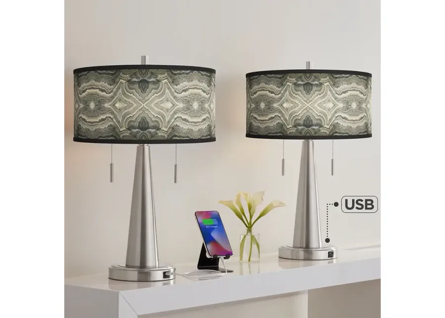 Giclee Glow Vicki 23" Sprouting Marble Shade USB Table Lamps Set of 2-gray