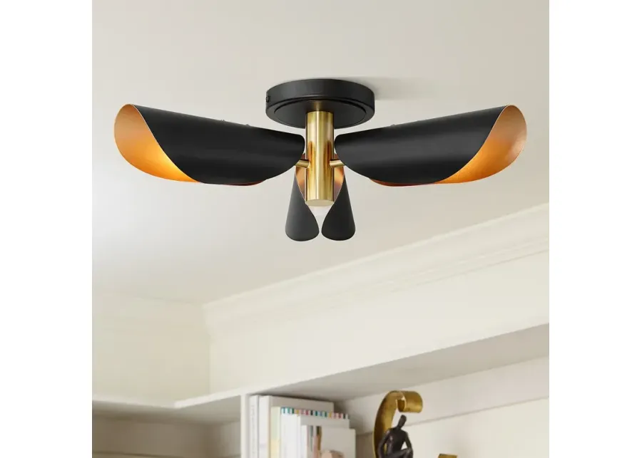 Possini Euro Finn 18" Wide 3-Light Black Gold Modern Ceiling Light-gold