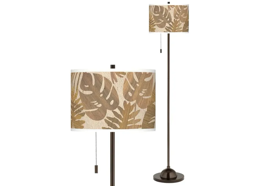Giclee Glow 62" High Tropical Woodwork Shade Bronze Club Floor Lamp-brown
