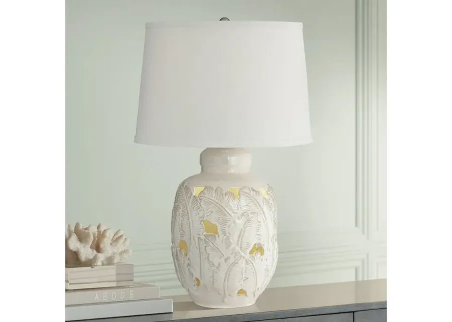 Pacific Coast Saldiva 25" Tropical Leaf Night Light Ceramic Table Lamp-white