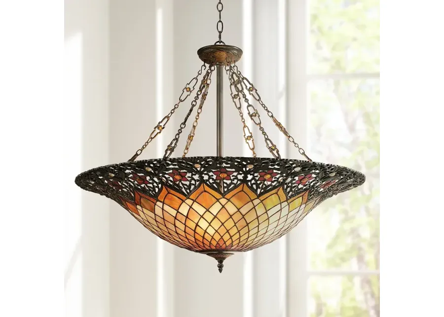 Quoizel Adriana 31 1/2" Bronze 6-Light Tiffany-Style Glass Pendant-brown