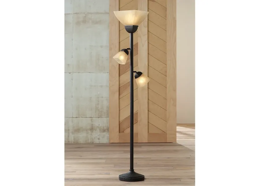 Franklin Iron 71 1/2" Bronze and Champagne Glass Torchiere Floor Lamp-brown