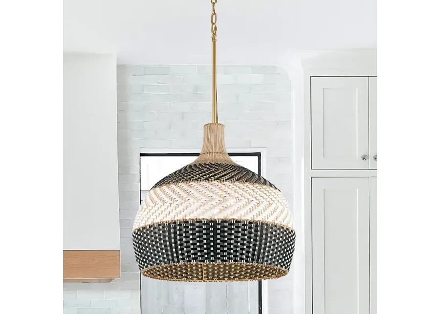 Crystorama Zanzibar 21" Wide 5-Light Black and Natural Rattan Pendant-gold