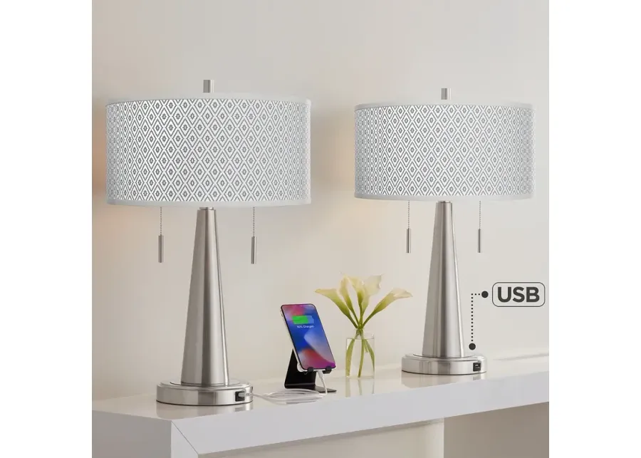 Diamonds Vicki Brushed Nickel USB Table Lamps Set of 2-gray
