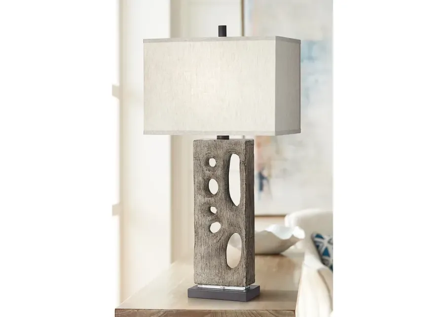 Modern Driftwood 32 1/2" Textured Faux Wood Finish Table Lamp-brown