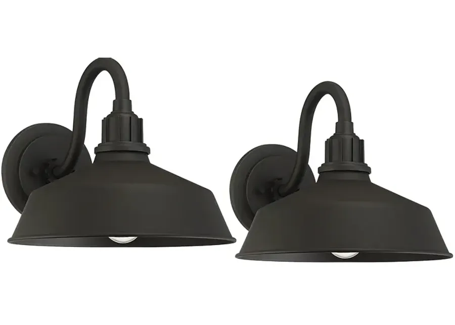 Arnett 10 1/2" Textured Black Barn Light Sconces Set of 2-black