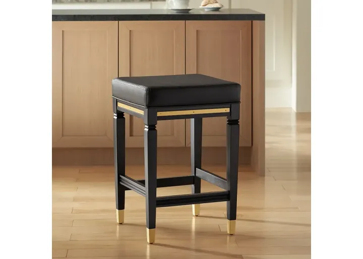 55 Downing Street Jaxon 26" High Black Faux Leather Counter Stool-gold