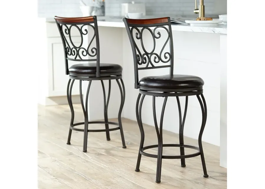Trevi 24" High Traditional Style Swivel Counter Stools Set of 2-brown