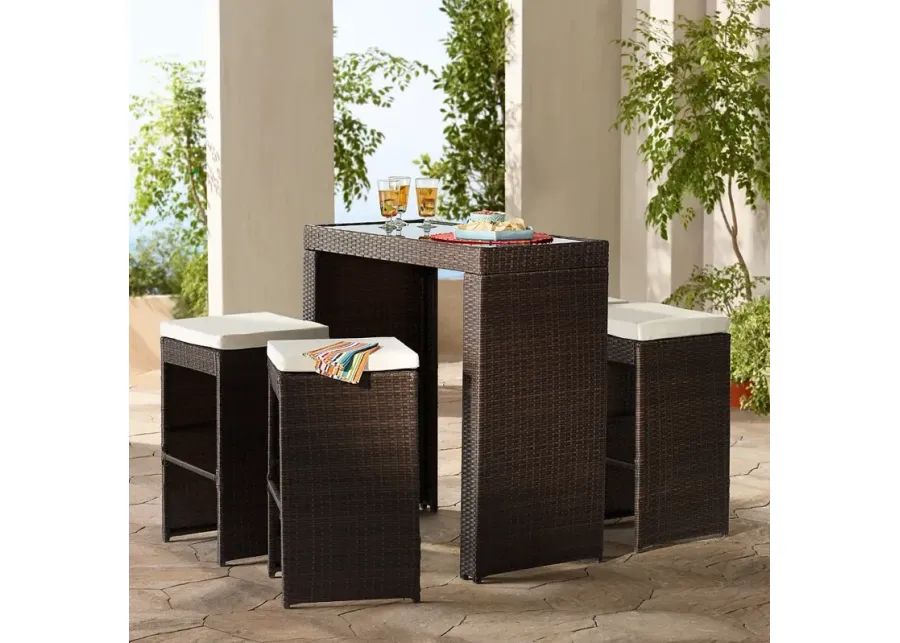 Port Henry Brown Rattan Outdoor Bar Table and Chair Set-brown