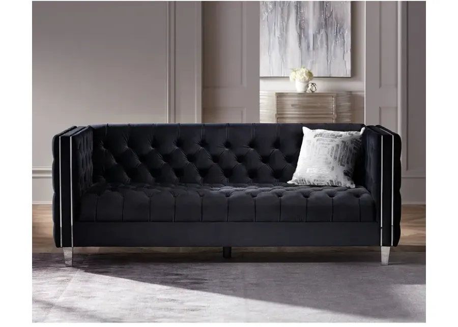 Studio 55D City 88 1/2" Wide Modern Black Velvet Tufted Sofa-black