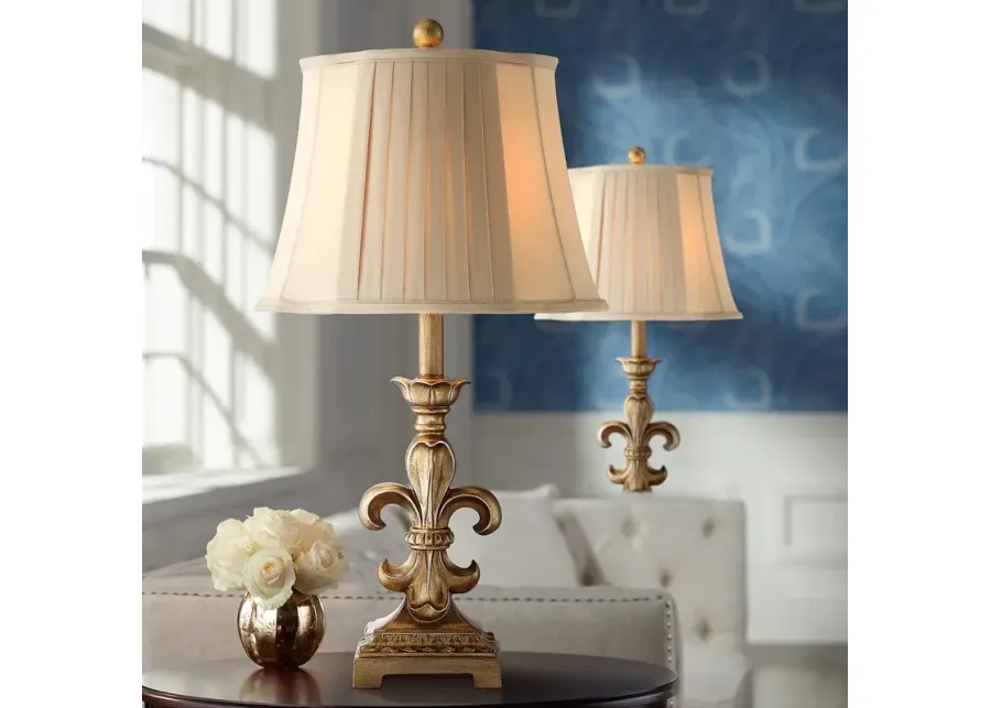 Regency Hill Louis 25 3/4" Gold Fleur-de-Lis Table Lamps Set of 2-gold