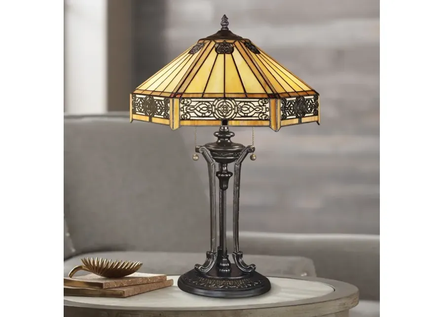 Quoizel Indus 23" High Arts and Crafts Tiffany-Style Glass Table Lamp-brown