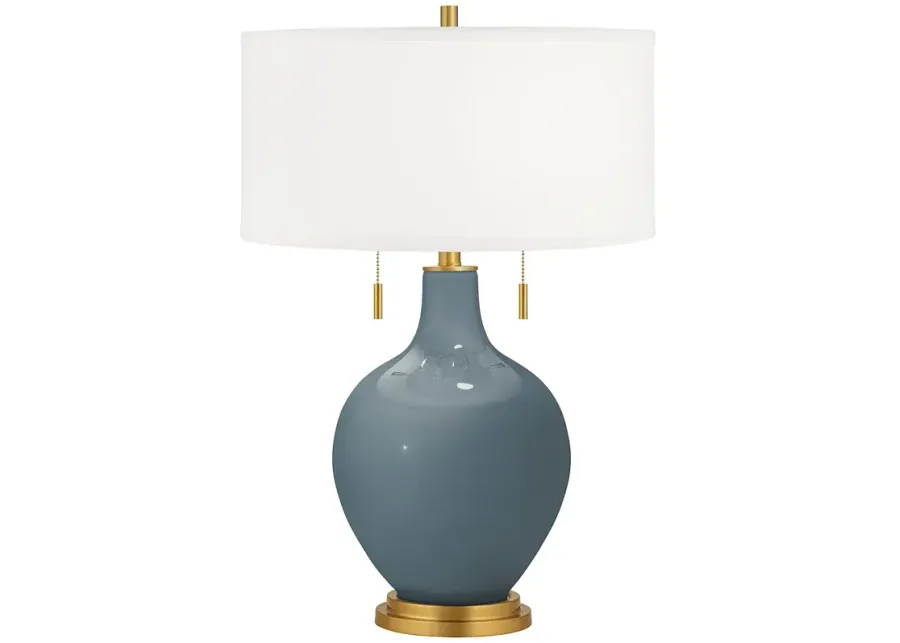 Color Plus Toby Brass 28" Smoky Blue Glass Table Lamp