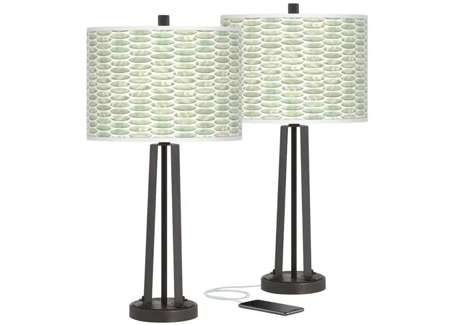 Giclee Glow Susan 25 1/2" Oval Tempo Bronze USB Lamps Set of 2-green