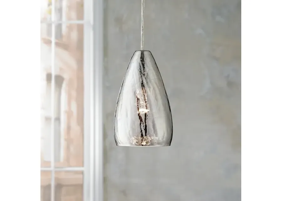 Possini Euro Portico 5" Wide Modern Crackle Glass Mini Pendant-silver