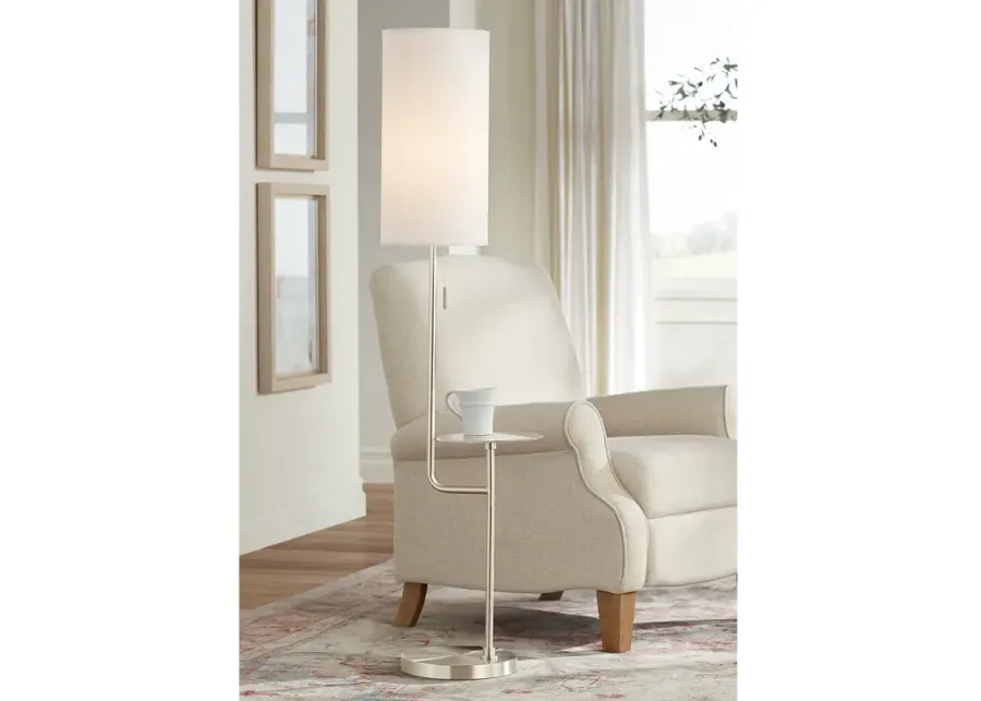 Possini Euro Piccolo 60 1/2" Nickel Floor Lamp with Glass Tray Table-silver