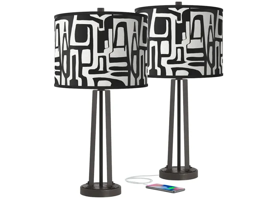Tempo Susan Dark Bronze USB Table Lamps Set of 2-black