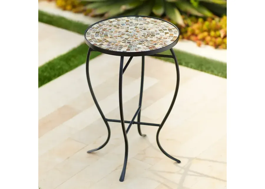 Mother of Pearl Mosaic Black Iron Outdoor Accent Table-black