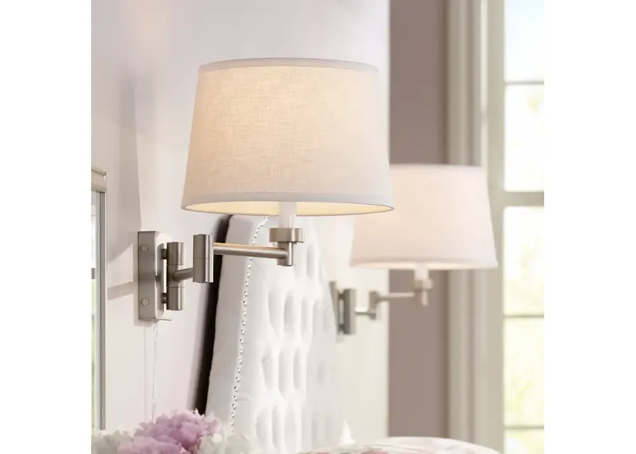 Possini Euro Nickel and White Swing Arm Plug-In Wall Lamps Set of 2-silver